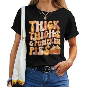 Thick Thighs & Pumpkin Pies Thanksgiving Fall Matching Women T-shirt - Thegiftio UK
