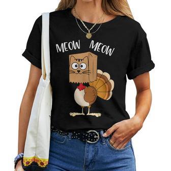 Turkey Cat Meow Cats Lover Thanksgiving Women T-shirt - Thegiftio UK