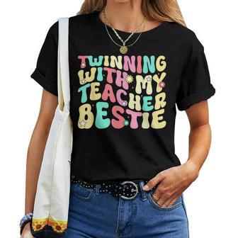 Twinning With My Teacher Bestie Matching Teachers Groovy Women T-shirt - Thegiftio UK
