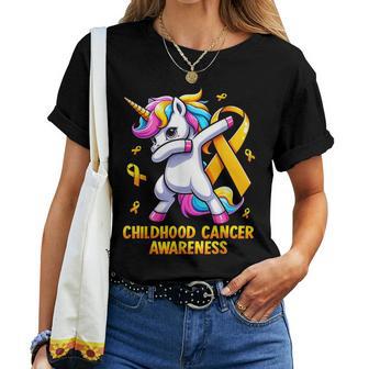 Unicorn Gold Ribbon Girls Childhood Cancer Awareness Women T-shirt - Thegiftio UK