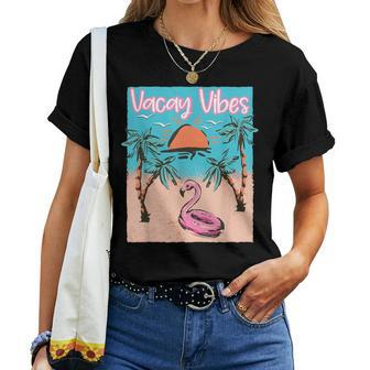Vacay Vibes Beach Flamingo Summer Vacation Women T-shirt - Monsterry