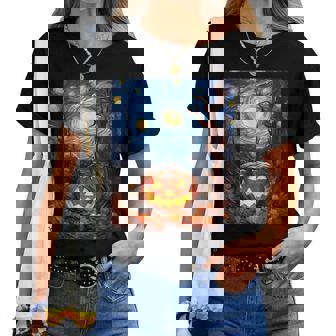 Van Gogh Starry Night Halloween Jack O' Lantern Fall Pumpkin Women T-shirt - Monsterry