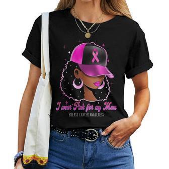 I Wear Pink For My Mom Breast Cancer Awareness Afro Girl Women T-shirt - Thegiftio UK