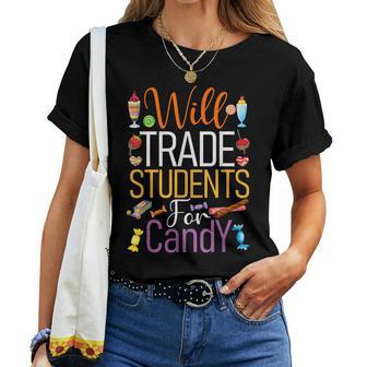 Will Trade Students For Candy Teacher Cute Halloween Costume Women T-shirt - Thegiftio UK