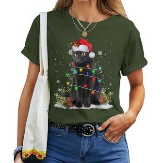 Black Cat Christmas Santa Hat Meowy Cats Men Women T-shirt - Thegiftio UK