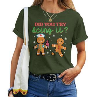 Christmas Nurse Try Icing Xmas Gingerbread Scrub Top Women Women T-shirt - Thegiftio UK