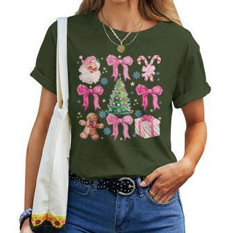 Coquette Bow Santa Claus Pink Merry Christmas Pajamas Women T-shirt - Thegiftio UK