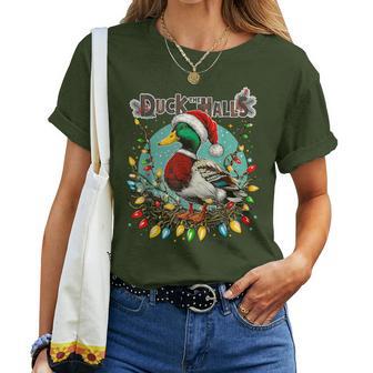 Duck The Halls Christmas Mallard Xmas Hunting Duck Men Women T-shirt | Seseable UK