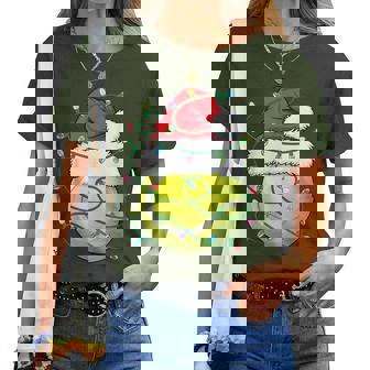 Christmas Tennis Ball Santa Hat Xmas Lights Womens Women T-shirt - Monsterry