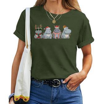 Hippopotamus Christmas Retro Hippo Xmas Lights Women T-shirt - Thegiftio UK