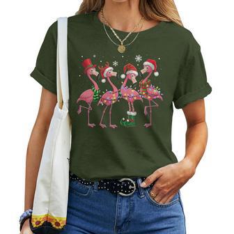 Pink Flamingo Santa Hat Christmas Tree Lights Flamingo Lover Women T-shirt - Thegiftio UK