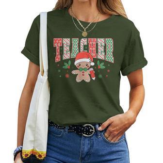 Retro Teacher Christmas Gingerbread Teacher Xmas Holiday Women T-shirt - Thegiftio UK