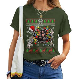 Ugly Christmas Sweater With Sea Turtle Lights Santa Hat Women T-shirt - Thegiftio UK