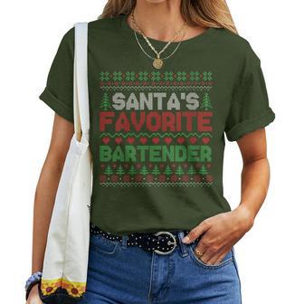 Xmas Santa's Favorite Bartender Ugly Christmas Sweater Women T-shirt - Thegiftio UK