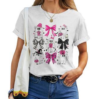 Cute Ghost Coquette Aesthetic Pink Bows Spooky Season Girl Women T-shirt - Thegiftio UK