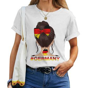 Deutsches Mädchen Messy Bun Mit Deutschland-Flagge T-shirt Frauen - Seseable