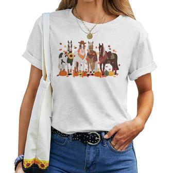 Fall In Love With Cute Horses Thanksgiving Happy Fall Season Women T-shirt - Thegiftio UK