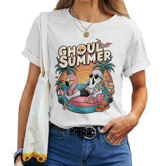 Fun Spooky Ghoul Summer Beach Vacation Flamingo Summer Vibes Women T-shirt - Monsterry UK