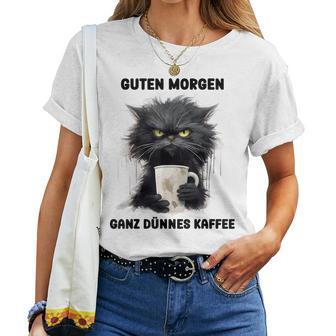 Guten Morgen Ein Ganz Dünne Kaffee Cat With Coffee Gray T-shirt Frauen - Geschenkecke