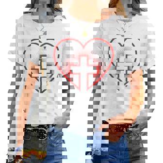 Heart Cross Divine Faith Religion Cross Christian Love Shine Women T-shirt - Monsterry