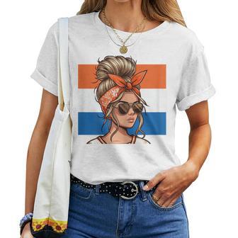 Holland Fan Item Women's Messy Bun Holland Flag T-shirt Frauen - Geschenkecke