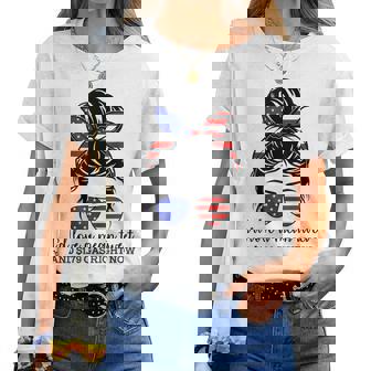 Messy Bun Us Flag I'd Love A Meant Tweet 45 $179 Gas Women T-shirt - Monsterry