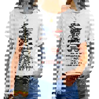 Messy Bun Vintage Stop Project 2025 Look It Up Y’All Us Flag Women T-shirt | Mazezy