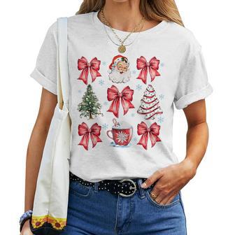 Retro Christmas Coquette Bow Santa Coffee Cake Holiday Women Women T-shirt - Thegiftio UK