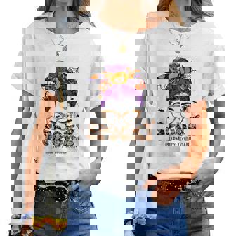 Spooky Pharmacy Tech Bleached Halloween Messy Bun Pharmacist Women T-shirt - Monsterry