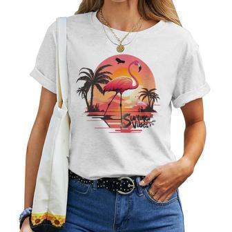 Summer Vibes Retro Groovy Summer Vibes Flamingo Women T-shirt - Monsterry DE