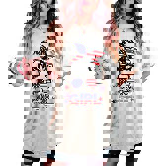 4Th Of July All American Girls Messy Bun Women's Oversized Comfort T-shirt | Seseable CA