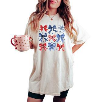 4Th Of July Coquette Bow Ribbon Red White And Blue Women's Oversized Comfort T-shirt - Monsterry AU