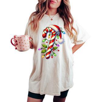 Candy Cane Crew Christmas Light Family Xmas Santa Boys Girls Women's Oversized Comfort T-shirt - Thegiftio UK
