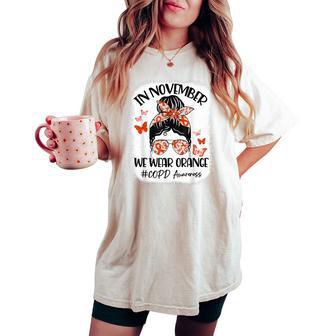 Copd Awareness Messy Bun Support In November We Wear Orange Women's Oversized Comfort T-shirt - Thegiftio UK