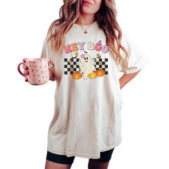 Cute Ghost Hey Boo Halloween Girl Fall Pumpkin Women's Oversized Comfort T-shirt - Thegiftio UK