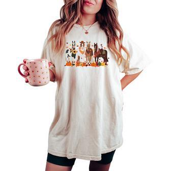 Fall In Love With Cute Horses Thanksgiving Happy Fall Season Women's Oversized Comfort T-shirt - Thegiftio UK