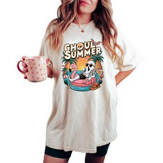 Fun Spooky Ghoul Summer Beach Vacation Flamingo Summer Vibes Women's Oversized Comfort T-shirt - Monsterry