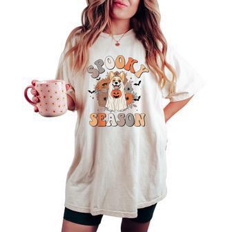 Groovy Corgi Dogs Dressed As Ghost Boo Sheet Halloween Women's Oversized Comfort T-shirt - Thegiftio UK