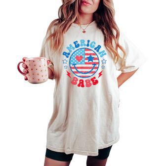 Groovy American Girl Babe Smile Face Usa Flag 4Th Of July Women's Oversized Comfort T-shirt | Seseable UK