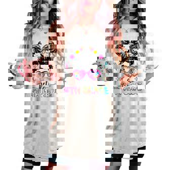 Hello 4Th Grade Messy Bun Girl Back To School First Day Women's Oversized Comfort T-shirt | Seseable CA