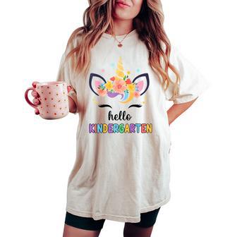 Hello Kindergarten Unicorn First Day Back To School Kid Girl Women's Oversized Comfort T-shirt - Thegiftio UK