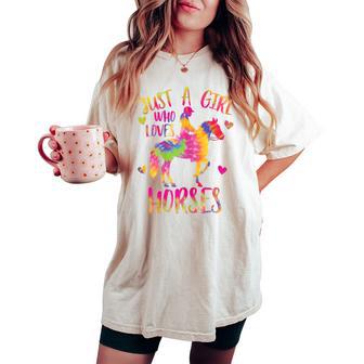 Horse- Just A Girl Who Loves Horses N Girl Women's Oversized Comfort T-shirt - Thegiftio UK
