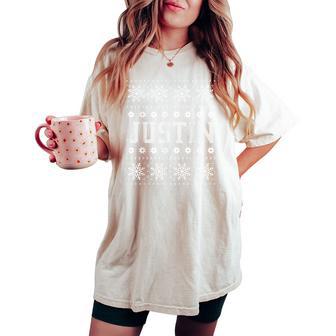 Justin Ugly Christmas Sweater Family Boys & Girls Names Women's Oversized Comfort T-shirt | Seseable UK