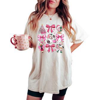 Pink Santa Teacher Christmas Coquette Bow Pencil Santa Women's Oversized Comfort T-shirt - Thegiftio UK