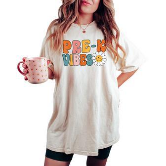 Pre-K Vibes First Day Preschool Back To School Teacher Girl Women's Oversized Comfort T-shirt - Thegiftio UK