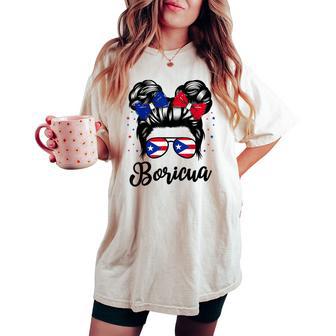 Puerto Rico Hispanic Heritage Messy Bun Puerto Rican Women Women's Oversized Comfort T-shirt - Thegiftio UK