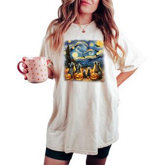 Raccoons & Possum Halloween Fall Van Gogh Starry Night Bats Women's Oversized Comfort T-shirt - Thegiftio UK