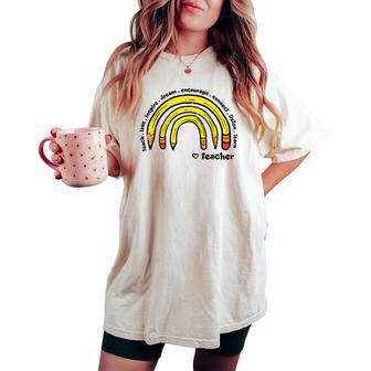 Rainbow Pencils Heart Teacher Teach Love Inspire Men Women's Oversized Comfort T-shirt - Thegiftio UK