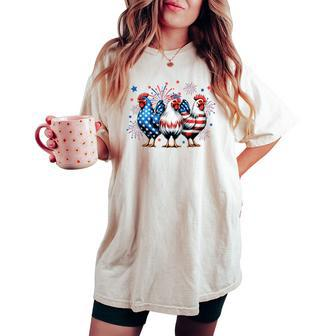 Red White Blue Chicken Usa Flag Firework 4Th Of July Women's Oversized Comfort T-shirt - Monsterry AU