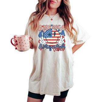 Retro 4Th Of July America Vibes Smile Face Girls Women's Oversized Comfort T-shirt - Monsterry UK